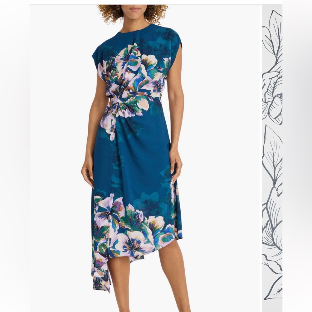 Maggy London Teal Floral Midi Skirt